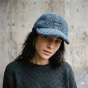 Rag & Bone Blue Sherpa Faux Fur Baseball Cap Adjustable Logo Hat RN108879